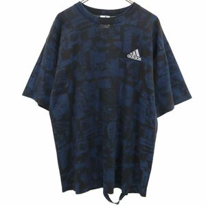 アディダス 90s USA製 オールド エキップメント 総柄 半袖 Tシャツ L ネイビー系 adidas メンズ