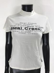 【USED】Heal Creek ヒールクリーク 綿 ハイネック 半袖 シャツ アイボリー系 レディース 40 M ゴルフウェア