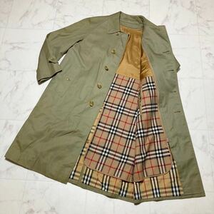 1円〜 極美品 BURBERRY バーバリー ステンカラーコート ノバチェック カーキ ベージュ 裏地ノバチェック柄 ライナー 大きいサイズ L相当