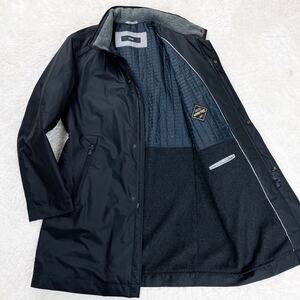 極美品！極暖GORETEX！ HUGO BOSS ゴアテックスダウン ステンカラーコート キルティング Lサイズ ブラック 黒 ビジネス フーデット