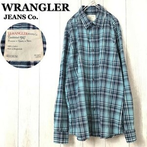 ★USA直輸入★状態良好!!美品★【WRANGLER JEANS ラングラー】チェック柄 長袖 コットン シャツ[メンズ M]青 水色 ブルー アメカジ K-557