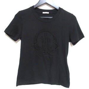 美品 22SS MONCLER モンクレール ラインストーンロゴ ショートスリーブ 半袖 クルーネック Tシャツ カットソー XSサイズ ブラック