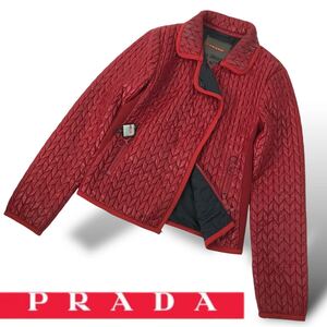 t52 希少 PRADA プラダ アーカイブ 中綿 ライダース ジャケット ブルゾン アウター Vintage ヴィンテージ 38 イタリア製 正規品 レディース