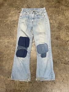 希少！USA製！60s 70s Denim work painter ワーク ペインター デニムパンツ パッチワーク リペア ダブルニー ヒゲ ハチノス()T