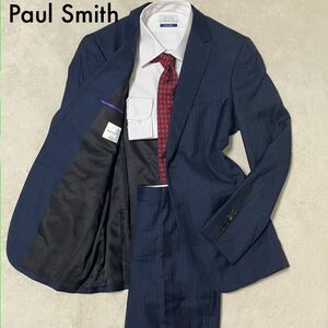 最高級生地ロロピアーナ Paul Smith SOHO FIT 現行モデル ポールスミス ソーホーフィット Loro Piana ネイビー ストライプ スーツ シルク混