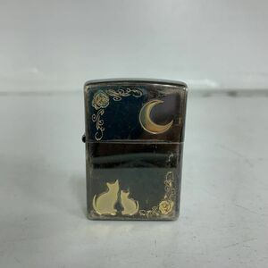 zippo MADE IN USA ジッポー 喫煙具 卓上型 シルバー 猫 ねこ 月 花