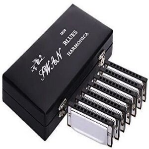 Swan Harmonica セット 7個 ブルースハープ ハーモニカ オルガン セット10穴 ボックス付き 音楽 教育 プレゼント