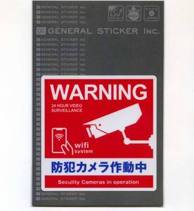 ２枚セット サインステッカー　WARNING 防犯カメラ作動中(レッド)