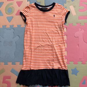 【美品即決】ポロラルフローレンとっても可愛い女の子用ストライプ柄半袖ワンピース 6X (120～130cm)