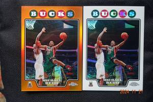 Michael Redd 2008-09 Topps Chrome No.22 Orange Refractor #087/499 + 同 Refractor 　※2枚セット 