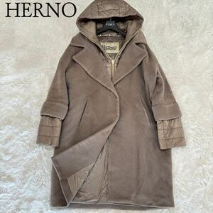 HERNO　ヘルノ　フード着脱式ロングコート　ウールアンゴラシルク　異素材　40 ダウン　イタリア製