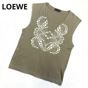 1円～ 美品 LOEWE ロエベ Vネック カットソー ノースリーブ タンクトップ シャツ カーキ色 M程度