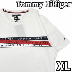 【ビッグシルエット★フロントロゴ】トミーヒルフィガー Tommy Hilfiger　Tシャツ 半袖 シグネチャーロゴ オーバーサイズ　白 ホワイト　XL