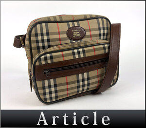 206583〇 Burberrys BURBERRY バーバリー チェック柄 ショルダーバッグ 斜めがけ キャンバス レザー 革 ベージュ ブラウン/ B