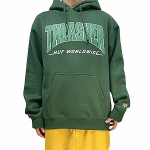 新品 HUF ハフ THRASHER スラッシャー コラボ サンフランシスコ ジャイアンツ ベースボール ロゴ カレッジ スケーター パーカー グリーン M