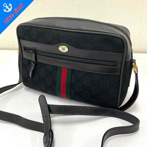 ◆オールドグッチ GUCCI◆シェリーライン GG柄 32 02 004 ショルダーバッグ ブラック キャンバス レザー レディース 保存袋付 ヴィンテージ