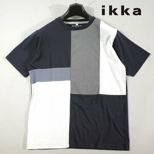 新品1円～★ikka イッカ メンズ 春夏 半袖 TRツイル切り替えTシャツ L カットソー ネイビー 正規店本物 ◆4729◆