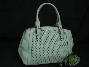 1円 ■美品■ kate spade ケイトスペード PXRU4041 レザー 2WAY トートバッグ ショルダーバッグ レディース ミントグリーン系 BG8946