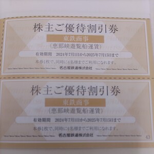 名鉄優待券の恵那峡遊覧船運賃割引券1枚98円（普通郵便送料込み）希望者には増量サービスします。