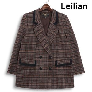 Leilian レリアン プラスハウス 秋冬★ チェック柄 ウール ツイード ダブル ジャケット Sz.13+ レディース 大きいサイズ　K4T01833_B#N