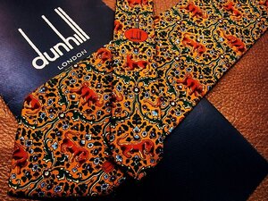 ★良品★3R00437【dunhill】ダンヒル「象 ライオン 動物 花 植物 dロゴ 柄」ネクタイ