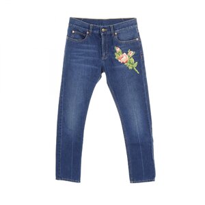 グッチ EMBROIDERED FLOWER ROARING TIGER JEANS ブランドオフ GUCCI コットン デニムパンツ 中古 レディース