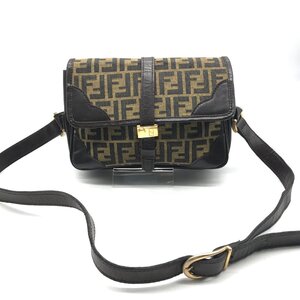 1円 FENDI フェンディ ズッカ キャンバス レザー ゴールド金具 ショルダー バッグ 茶色 a6719