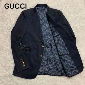 最高峰TOM FORD GUCCI 金ボタン GGインターロッキング刻印 グッチ トムフォード テーラードジャケット ブレザー 紺ブレ アンコン ネイビー