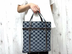 極美品 LOEWE ロエベ アナグラム トートバッグ ハンドバッグ バッグ PVC×レザー 紺×茶 A4収納可 75276