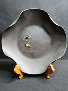 ◆玉川堂 鎚起銅器 銅製 菓子器 純銅 皿 食器 飾皿