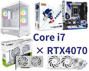 ★ソニックコラボモデル使用！ New Core i7 14700KF/RTX4070(RTX3090同等)/DDR5-32GB/SSD 1TB/ピラーレス/白色/WiFi6E ★新品ゲーミングPC