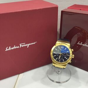 【Salvatore Ferragamo サルヴァトーレフェラガモ】F-80 メンズ腕時計 クォーツ ネイビー ゴールド クロノブラフ 2408oki M