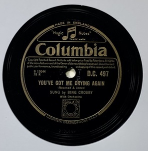 BING CROSBY/YOU’VE GOT ME CRYING AGAIN /YOU’RE GETTING TO BE A HABIT WITH ME/ (COLUMBIA D.C 497) JAZZ　SPレコード　78 RPM (英)