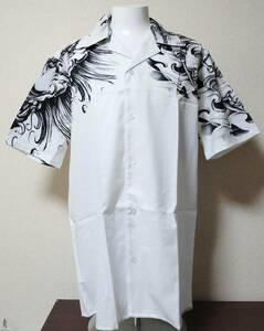 送料無料　【XXXXXLサイズ】白　和柄　シャツ　柄シャツ　半袖　和風　般若　鬼　ファンスマ