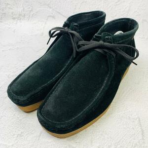 【美品】クラークス CLARKS ワラビー チャッカ スエード ラバーソール 黒 ブラック 26.5cm ラバーソール カジュアル ジャケパン