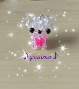 ♪granma♪花付チワワストラップ＊ピンク