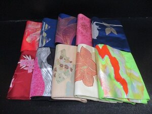 1円 中古 名古屋帯 リメイク 絹 化繊 縮緬 刺繍 大量 まとめて10点 お太鼓柄 お洒落 材料 素材 古布 お稽古 初心者【夢職】☆☆☆