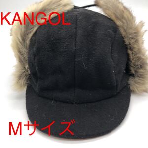 新品未使用 KANGOL(カンゴール) つば付き飛行帽 Mサイズ ブラック WOOL AVIATOR メンズ レディース 秋冬 防寒 トラッパー フライトキャップ