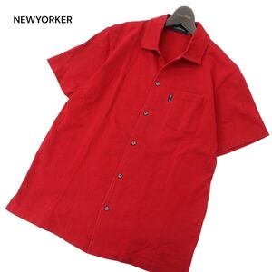 NEWYORKER ニューヨーカー 春夏 ロゴタグ★ 半袖 鹿の子 シャツ Sz.M　メンズ 赤　C4T06837_7#A