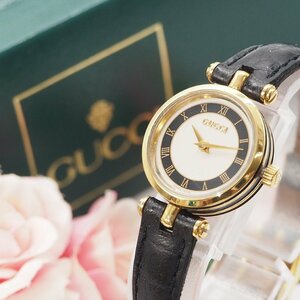 グッチ GUCCI シェリーライン 純正革ベルト ゴールド レディース 腕時計 箱 C936 中古