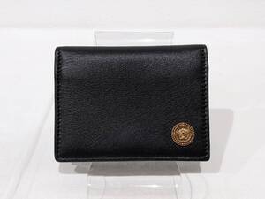 【58394】極美品 VERSACE ヴェルサーチ メデューサ 名刺入れ カード入れ 二つ折り ブラック 黒 レザー 箱あり メンズ ブランド小物