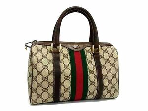 1円 ■美品■ GUCCI オールドグッチ 40 3841 ヴィンテージ シェリーライン GG柄 PVC×レザー ハンドバッグ トート ブラウン系 FH1001