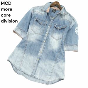 MCD more core division エムシーディー 春夏 ロゴ刺繍★ USED加工 5分袖 ウエスタン デニム シャツ Sz.XXL　メンズ 大きい　A4T03593_4#A