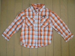 美品★skhuaban★背中かっこいいオレンジチェック長袖シャツ★90