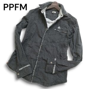 PPFM ペイトンプレイス 秋冬 二重襟★ カットオフ ドット 長袖 ネル シャツ Sz.M　メンズ　C4T10432_B#B