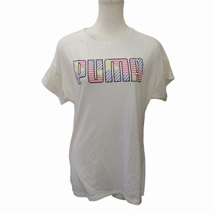 プーマ PUMA 透け感 半袖 Ｔシャツ カットソー ロゴ入り 伸縮性 ストレッチ性 白 ホワイト L ■GY31 レディース