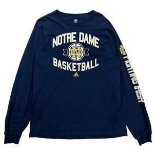 USA 古着 アディダス adidas NFL ノートルダム NOTREDAME ロングスリーブ 長袖 Tシャツ クルーネック プリント ネイビー XL