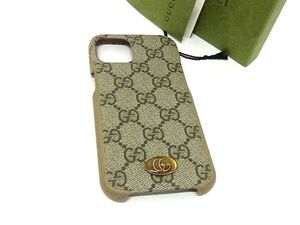 ■美品■ GUCCI グッチ 701330 GGマーモント GG柄 PVC iPhone13 対応 アイフォンケース スマホケース ブラウン系 FI0980