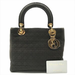 1円 良品 Christian Dior ディオール レディディオール カナージュ ミニ ハンド バッグ カーキ ゴールド金具 k3175