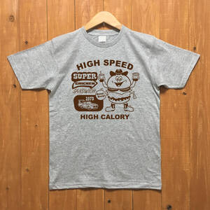 ■ SUPER CHICKEN Tシャツ■レディースSサイズ相当（グレーxブラウン）アメ車　アメリカン雑貨　モパ－ ロードランナ－ MOPAR